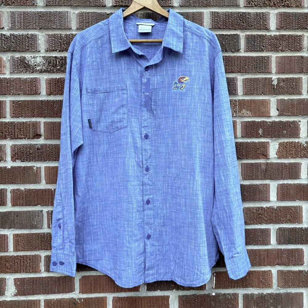 Columbia NWT Kansas University button down long sleeve blue shirt Sz L